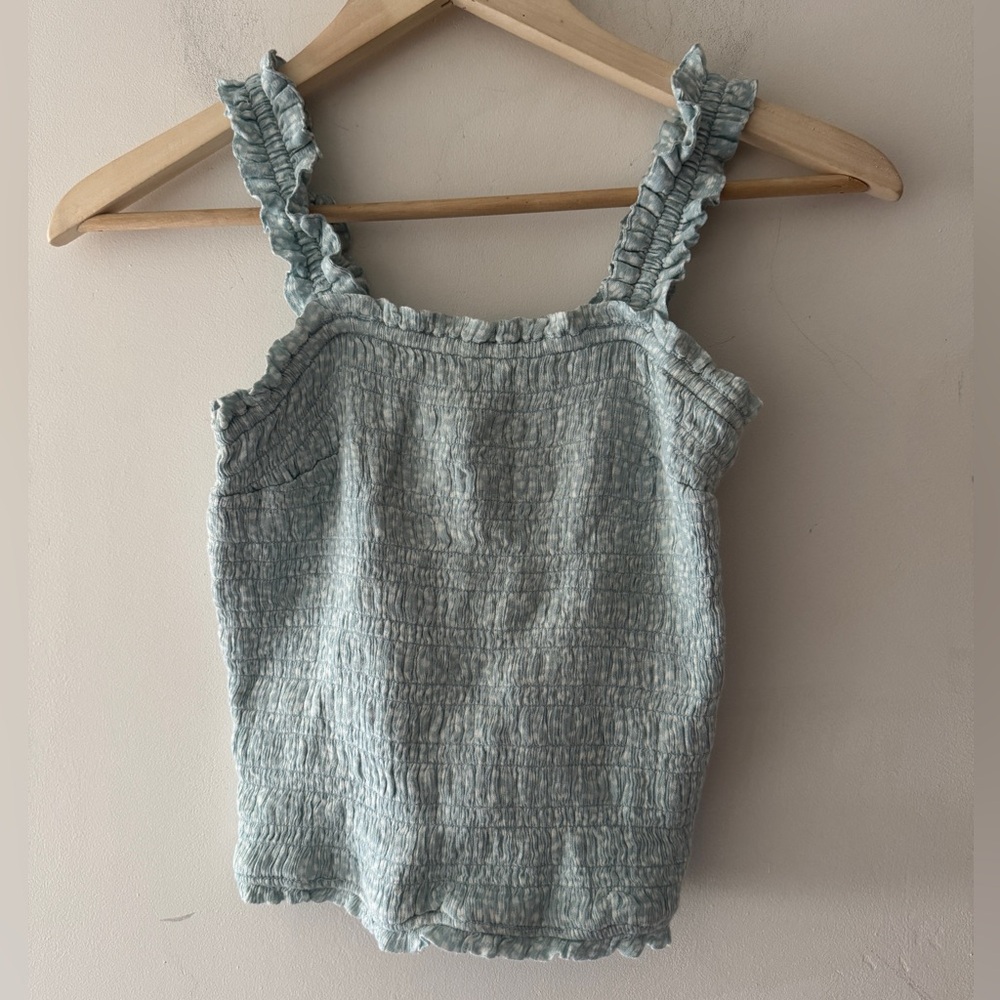 Abercrombie &‎ Fitch Blue and White Smocked Polka Dot Crop Top